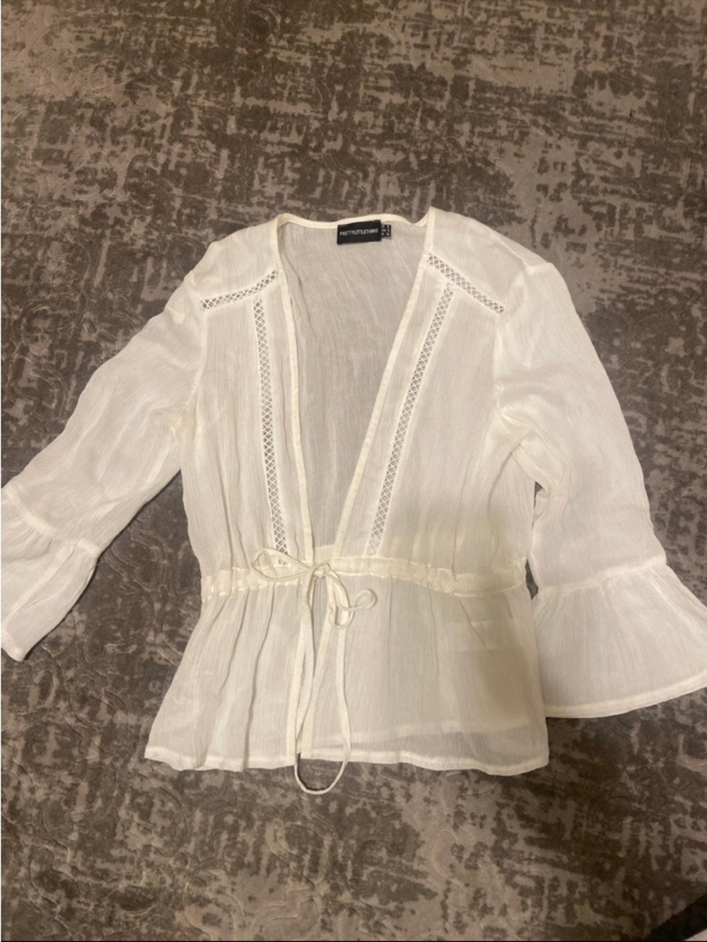 PrettyLittleThing Cream Tie-Waist Peasant Top